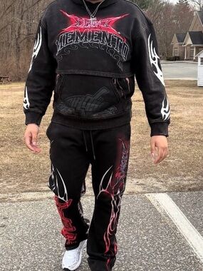 Men's Black Sweat Joggers with Red Graphic Accents